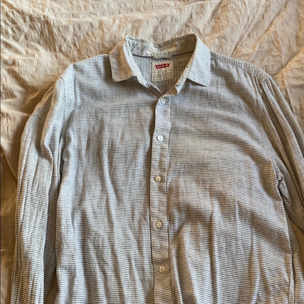 Linen blend button up stripe men’s shirt